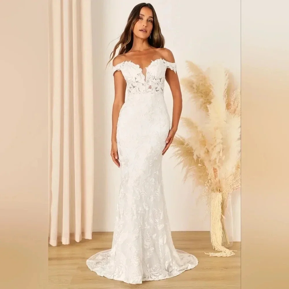 Lulus Precious Romance White Embroidered Off-the-Shoulder Maxi Dress Wedding